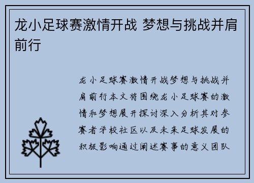 龙小足球赛激情开战 梦想与挑战并肩前行