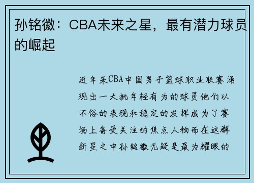 孙铭徽：CBA未来之星，最有潜力球员的崛起