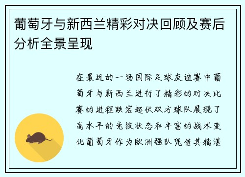 葡萄牙与新西兰精彩对决回顾及赛后分析全景呈现