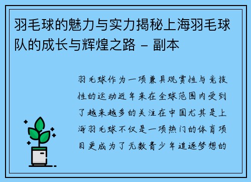羽毛球的魅力与实力揭秘上海羽毛球队的成长与辉煌之路 - 副本